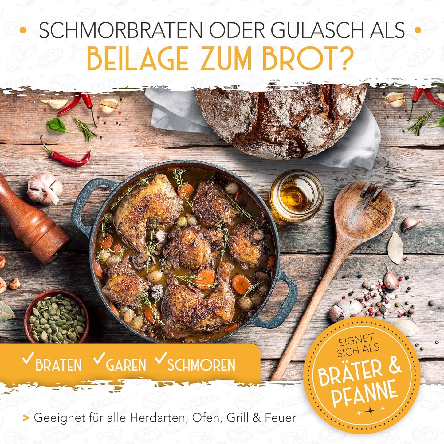 Gusseisen Brottopf mit Gärkorb, 4,7l