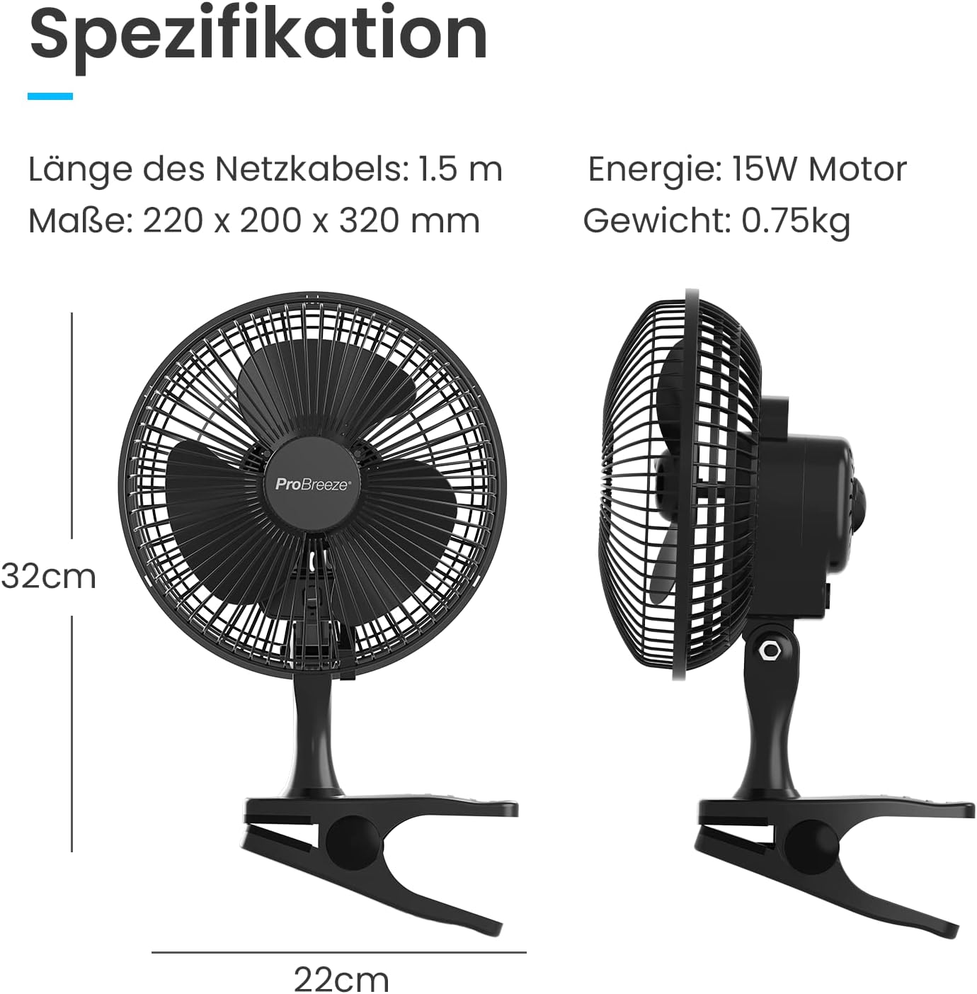 Mini-Ventilator mit Clip, Schwarz
