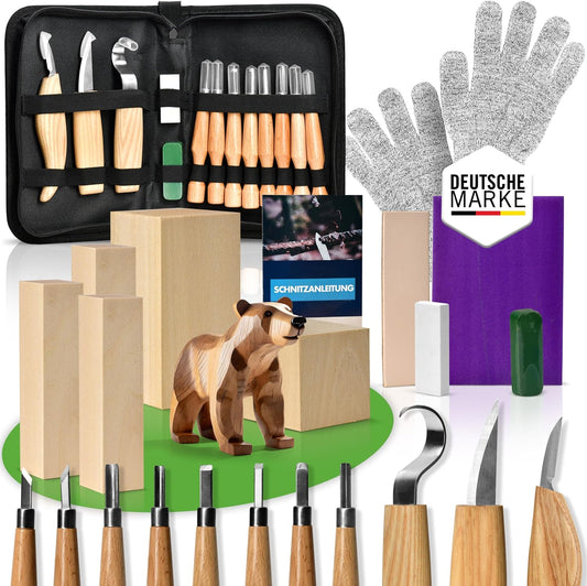 Holzschnitzset für Erwachsene (22-teilig)