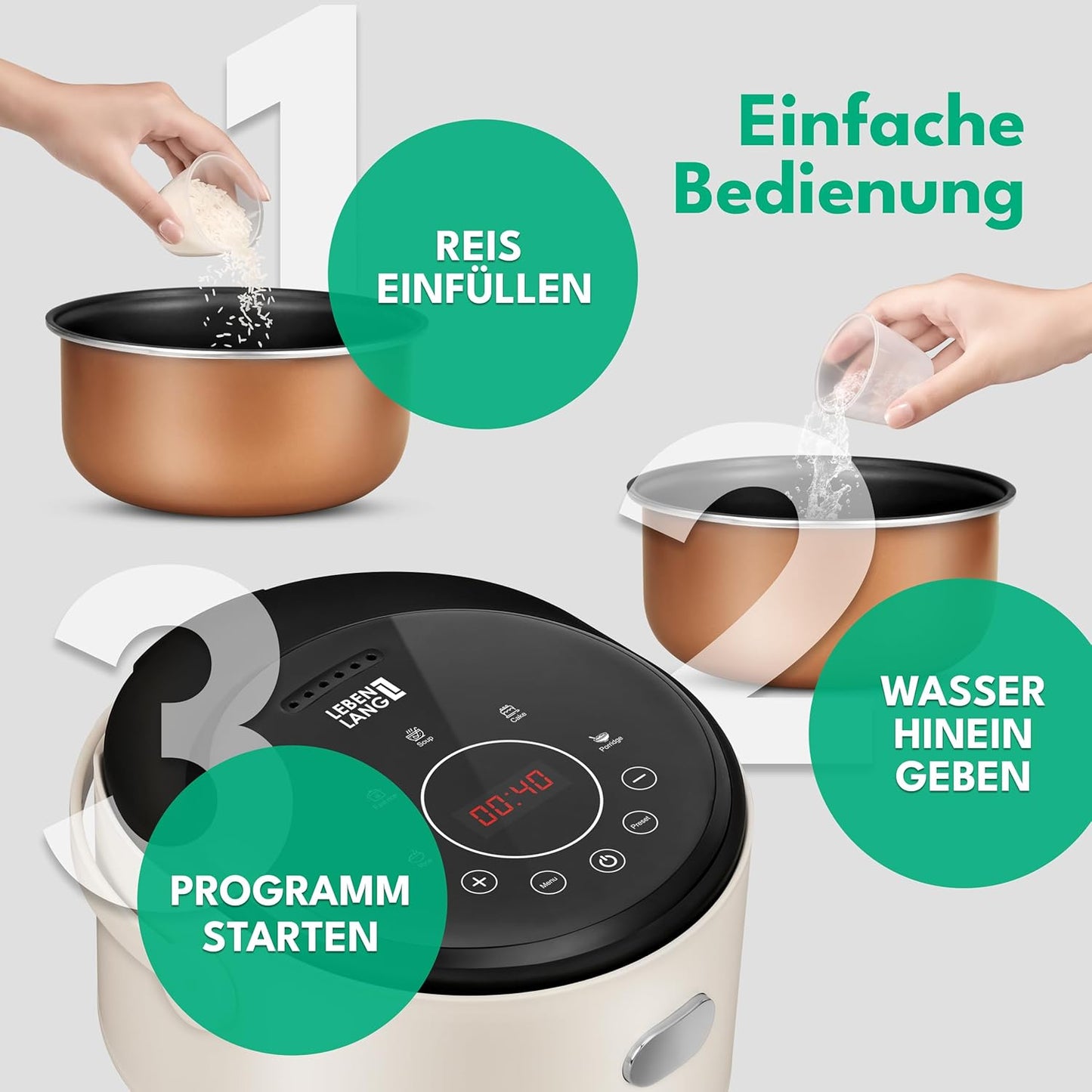 Reiskocher mit Timer & Warmhaltefunktion