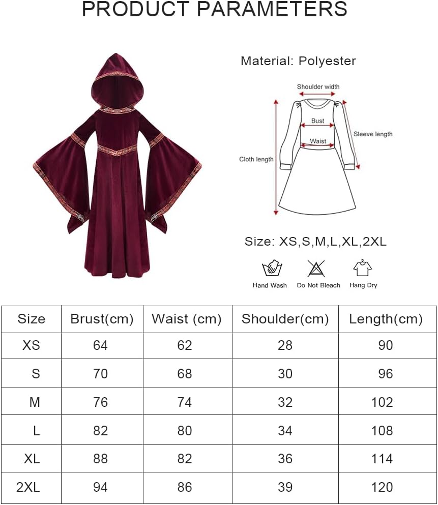 Mittelalterliches Vampir-Kinderkostüm für Halloween, Mädchen Rot XS