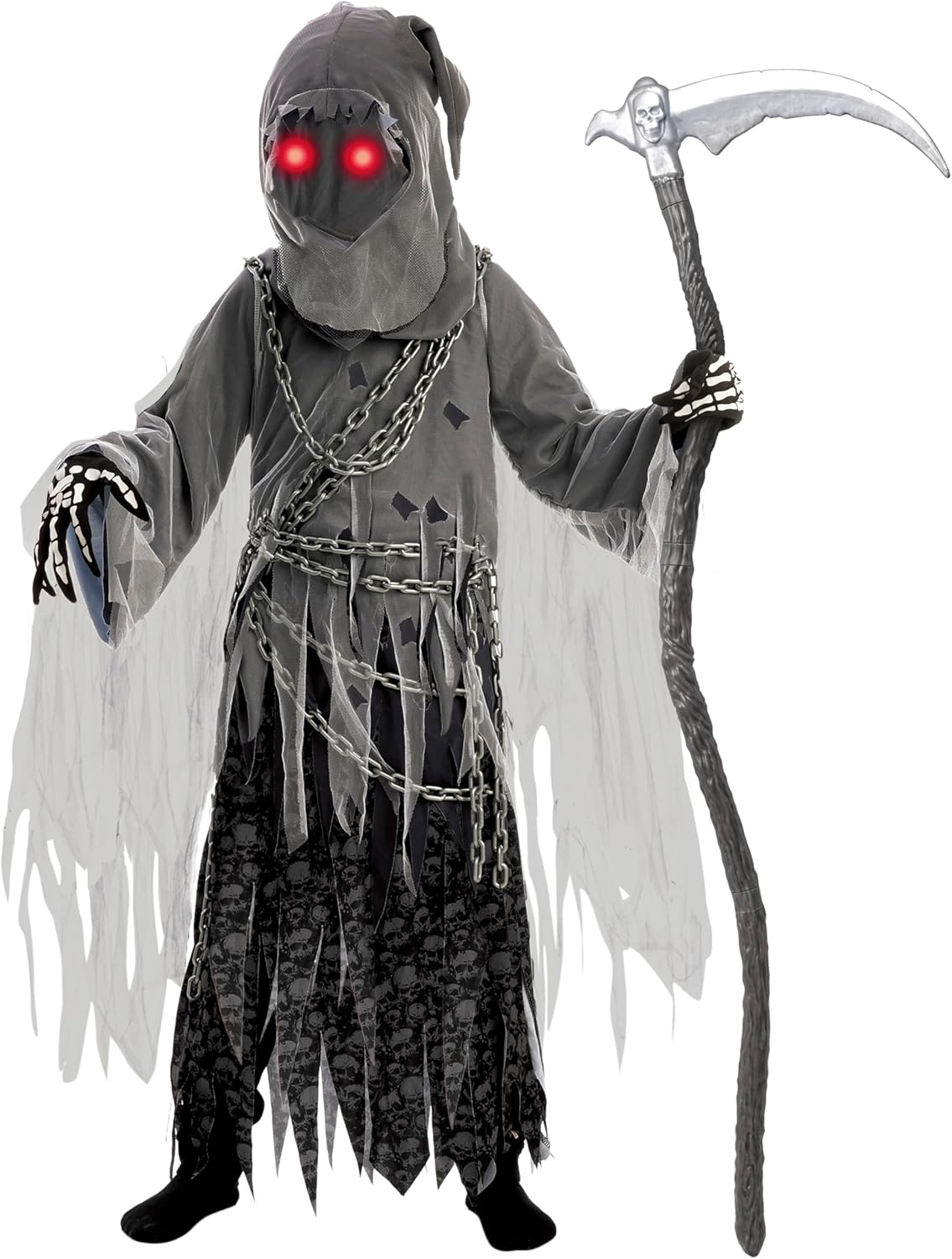 Soul Taker Sensenmann-Kostüm mit leuchtenden Augen, Large (10 - 12 Jahre)