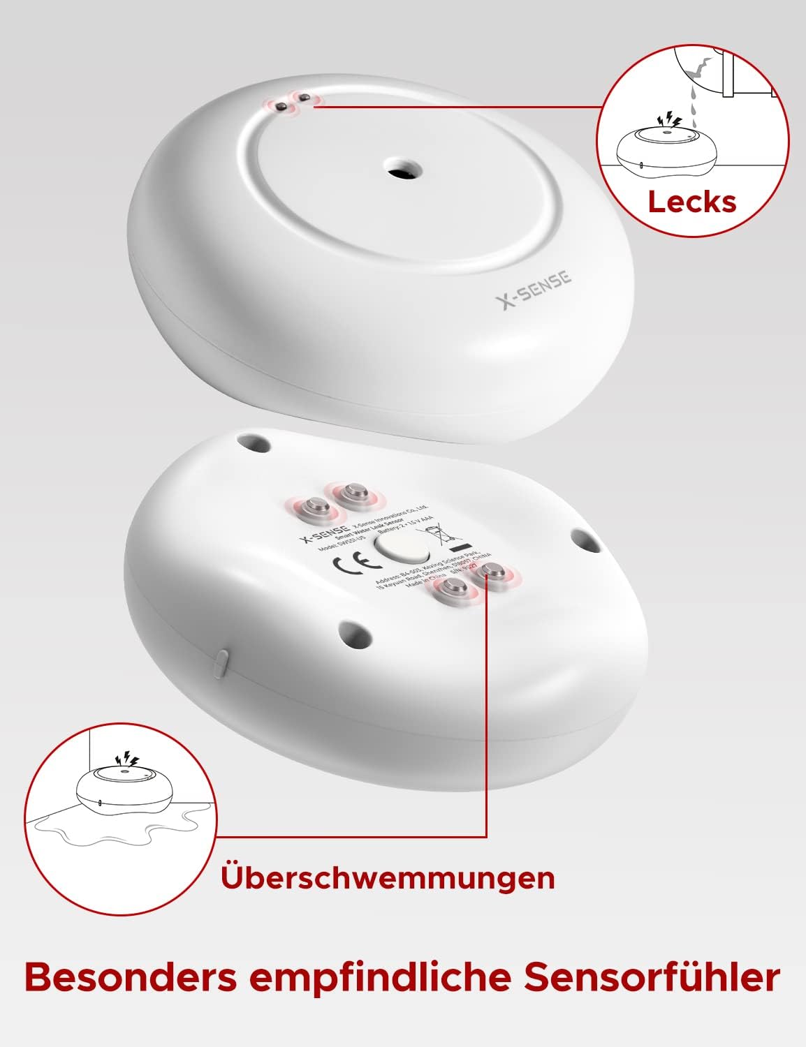 3x Wasserlecksensoren mit Basisstation