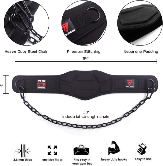 Dip Gürtel mit Kette für Pullups und Dips, Schwarz