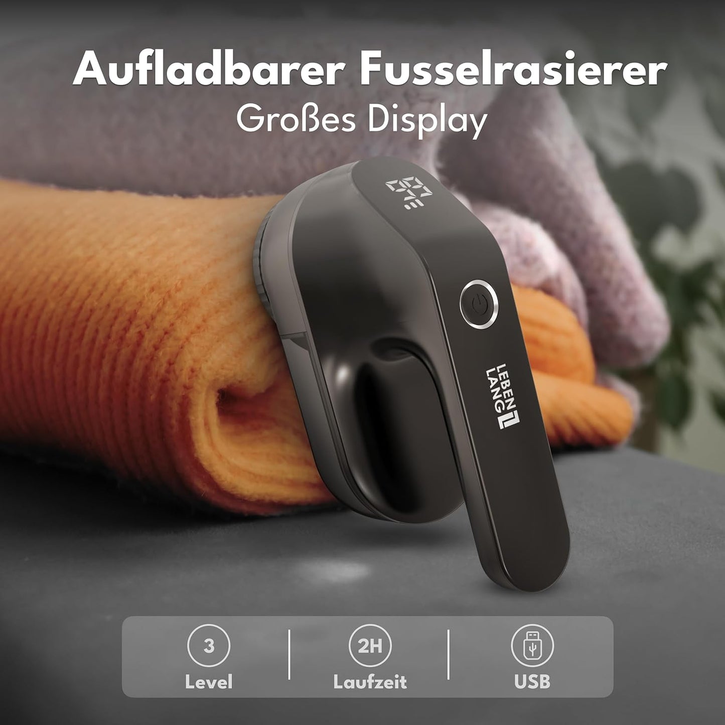 Elektrischer Fusselrasierer mit LED-Anzeige, Schwarz - 2000mah