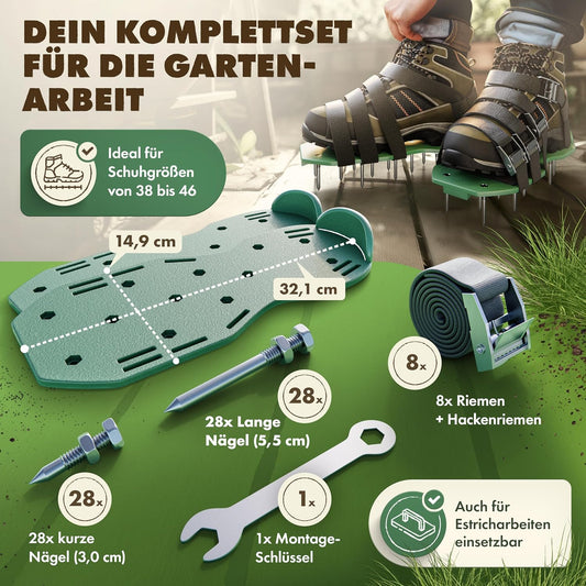Rasenlüfter Nagelschuhe, Metallverschluss - 2 Nagellängen