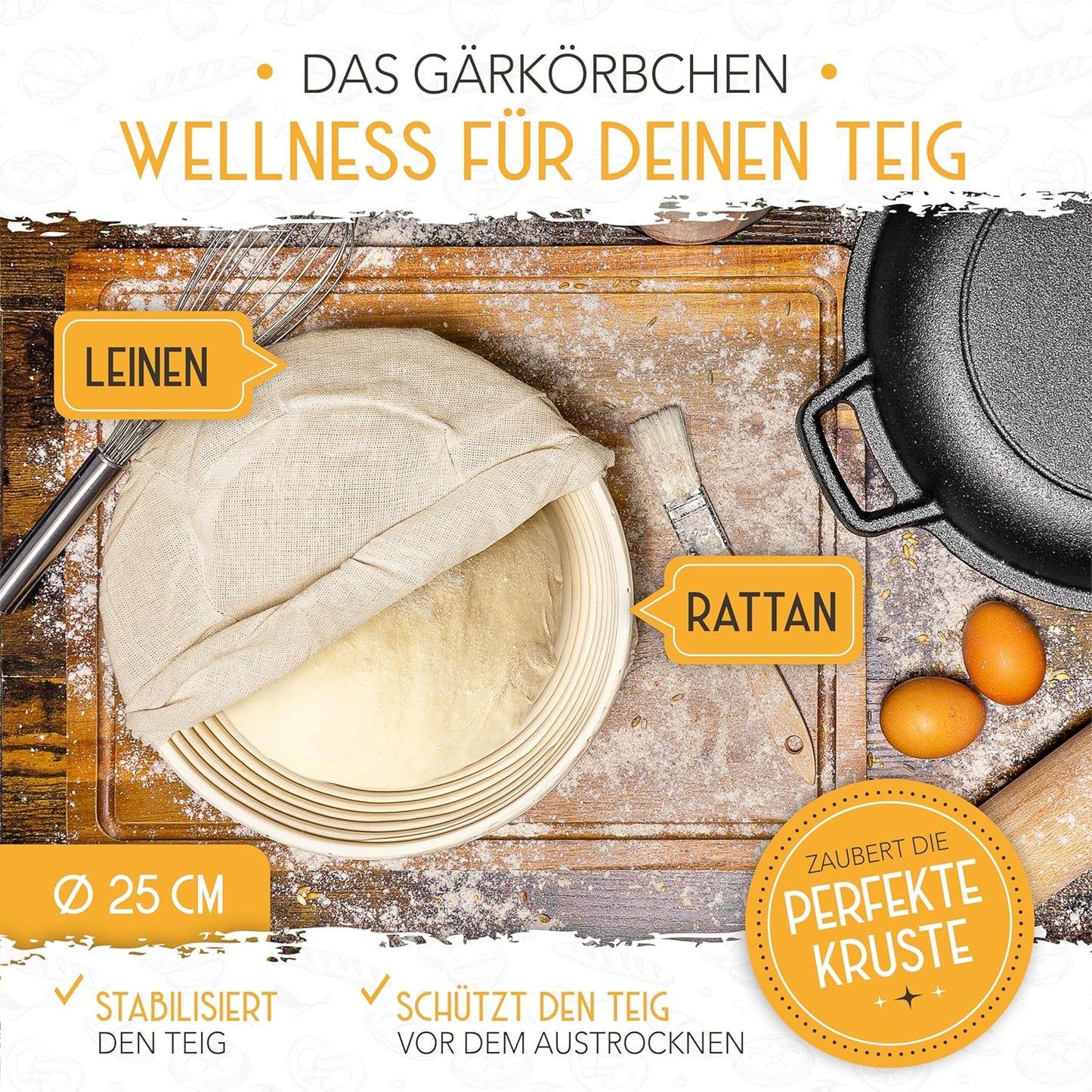 Gusseisen Brottopf mit Gärkorb, 4,7l