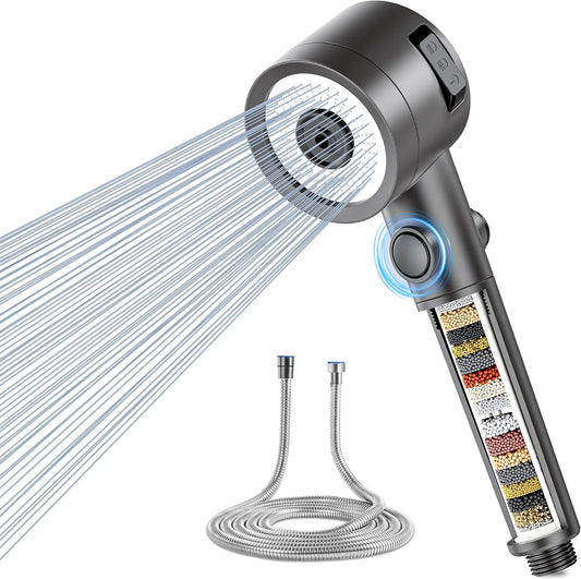 Duschkopf mit Filter, Grau mit Schlauch