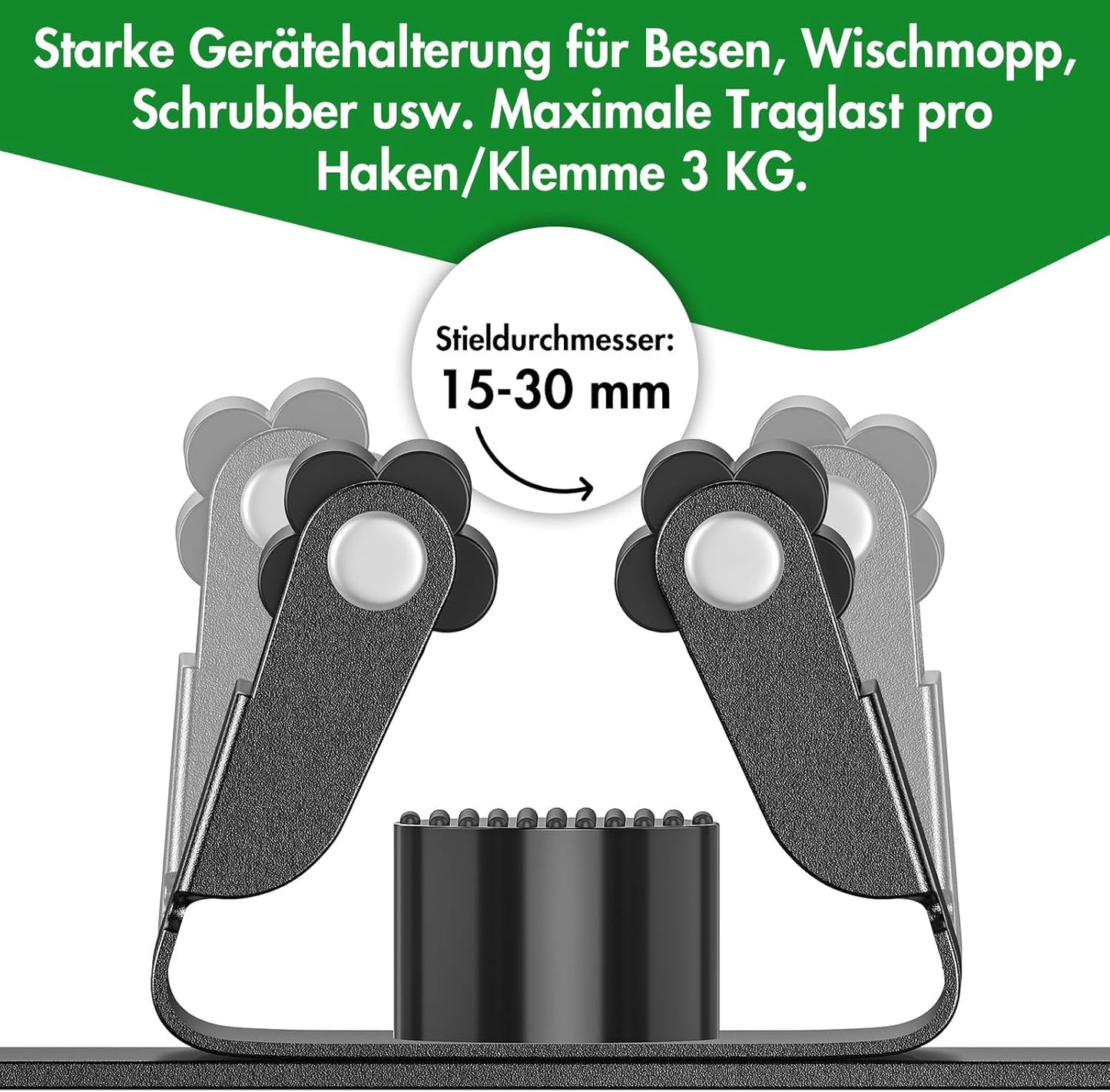 Besenhalterung mit 5 Halter und 4 Haken, L Schwarz
