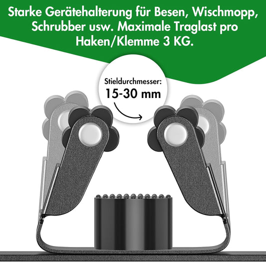 Besenhalterung mit 5 Halter und 4 Haken, L Schwarz
