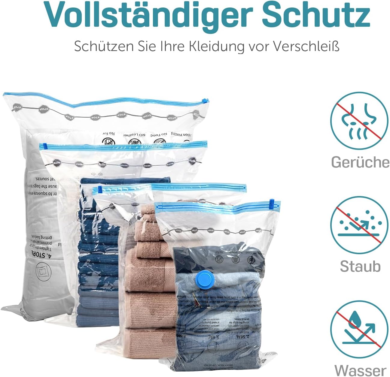 Vakuumbeutel-Set für Kleidung (12 Stück), 12 Stück (4XL + 4L + 4S)