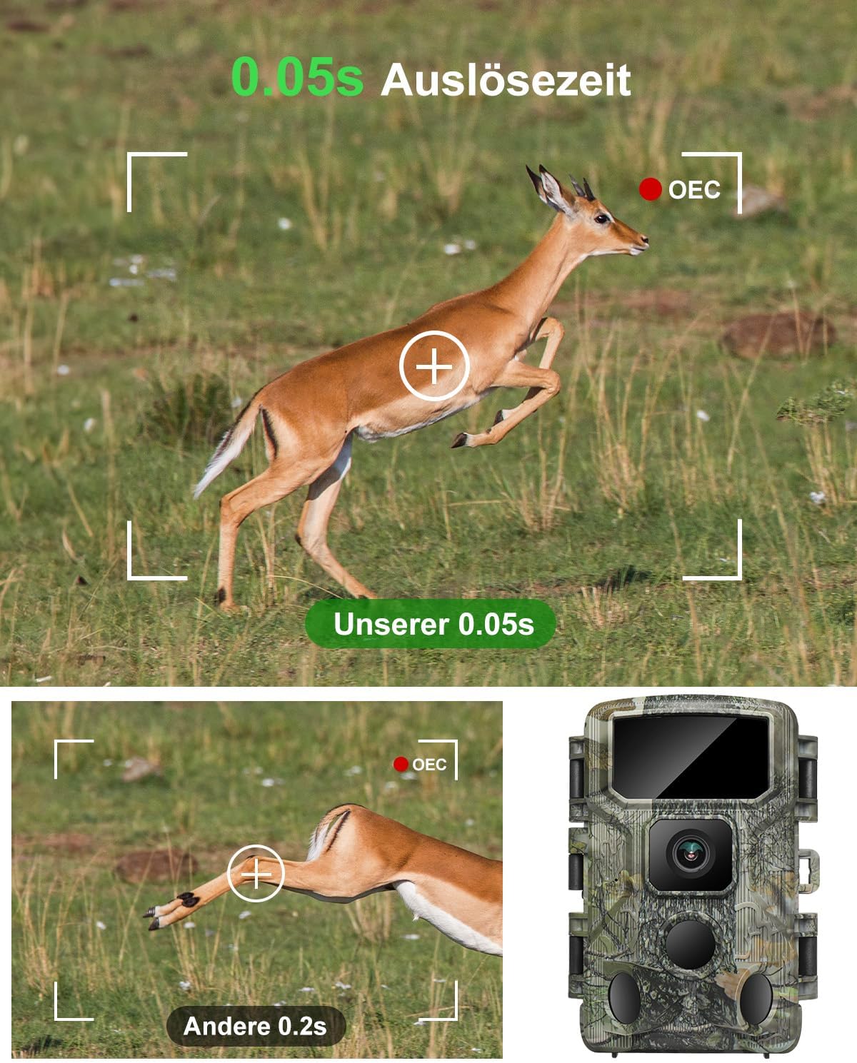 Wildkamera mit WLAN, 4K, Nachtsicht, IP67, 130° Winkel