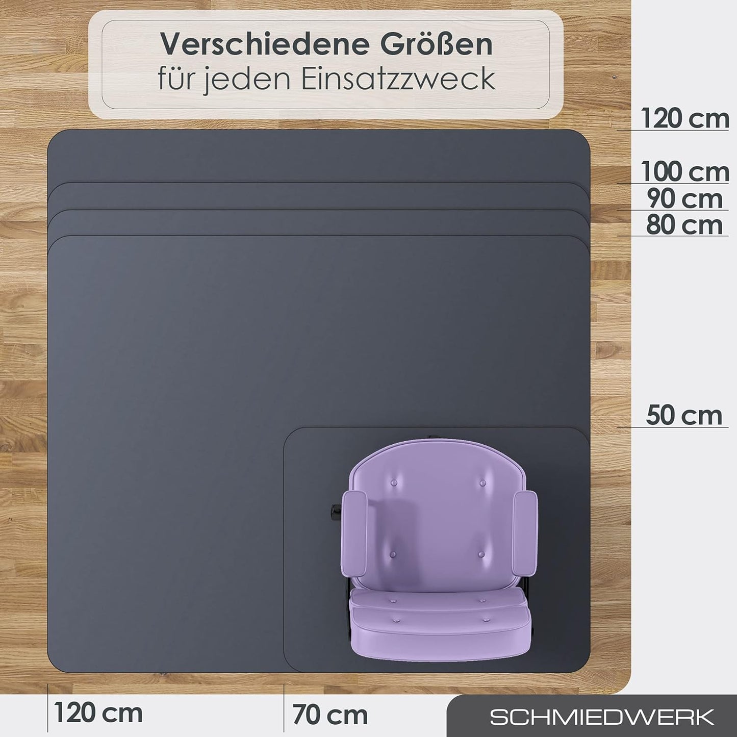 Kratzfeste Bodenschutzmatte für Bürostühle, Fussbodenheizung geeignet, Anthrazit 120 x 145 cm