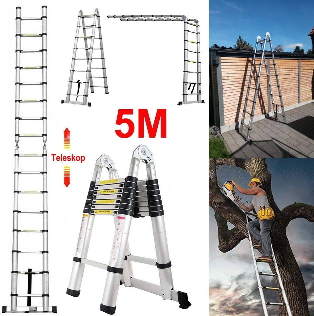 Teleskopleiter mit Stabilisator, 5M/2.5M+2.5M