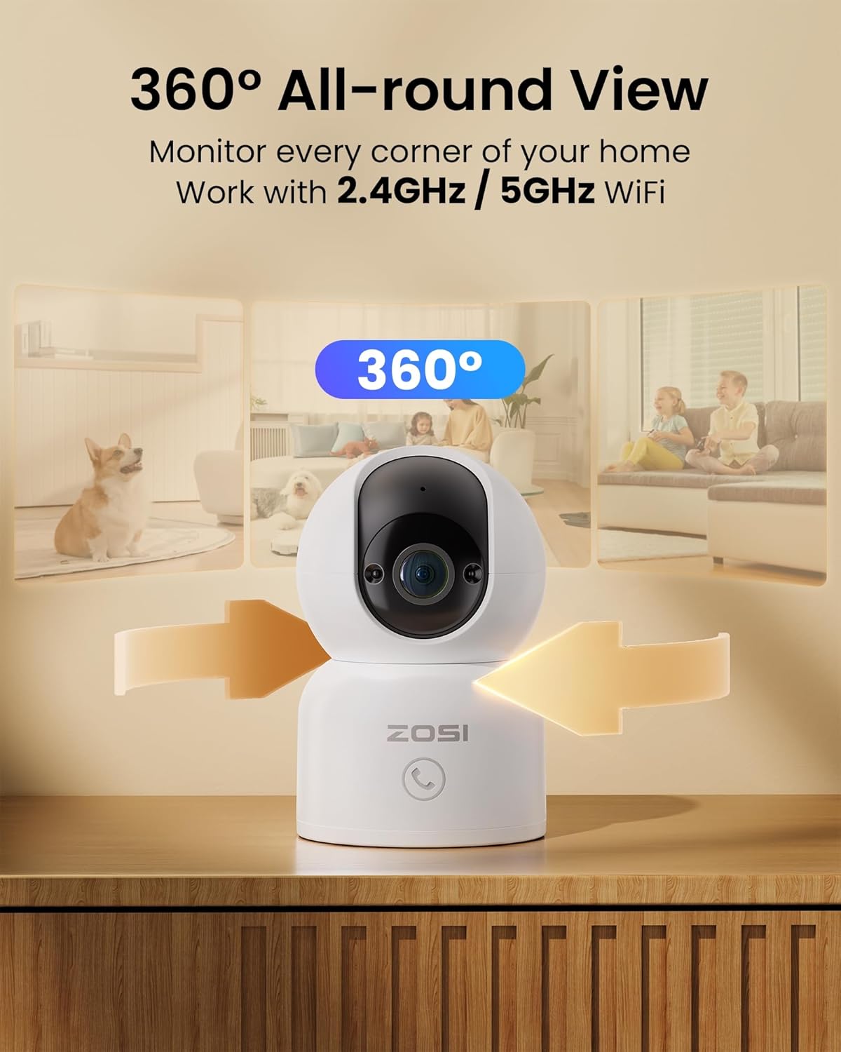 360° Überwachungskamera, 3MP WLAN Weiss