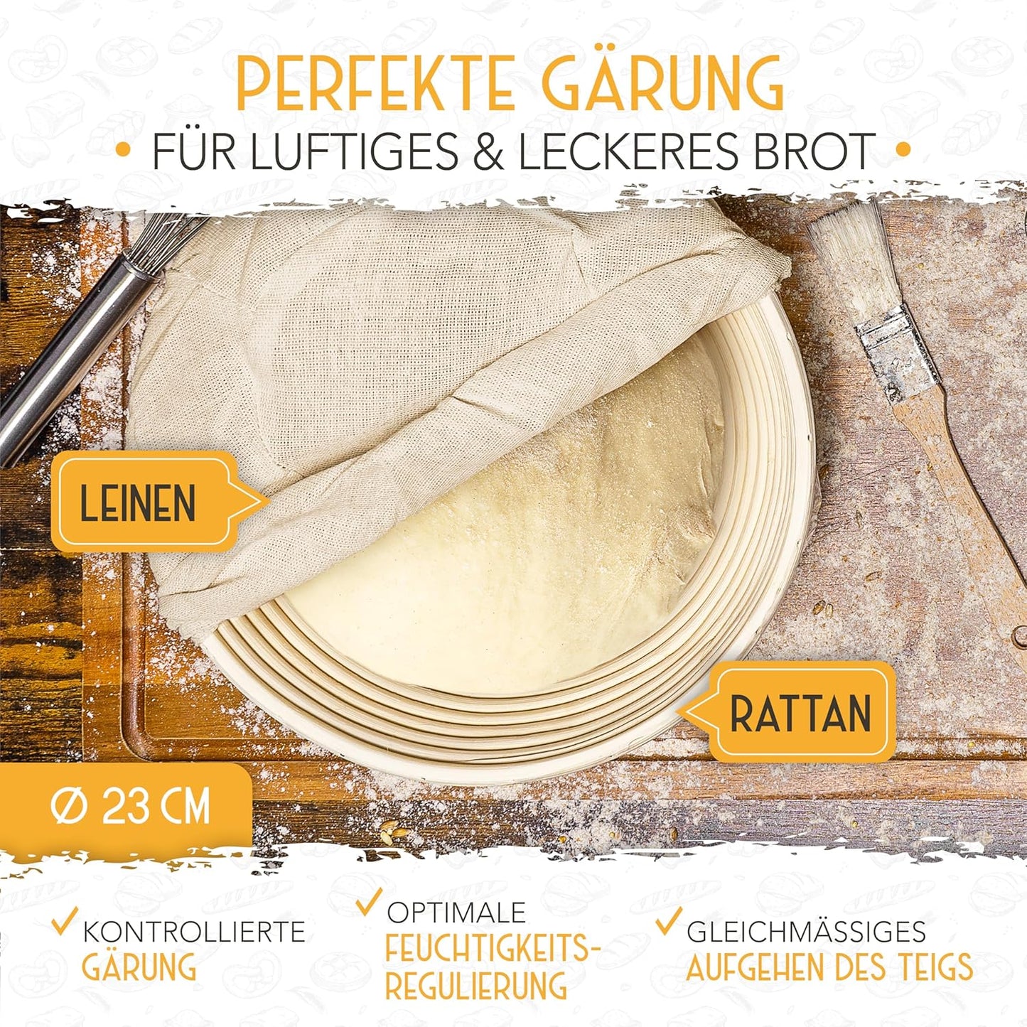 Gärkörbchen & Sauerteig Starter Set, Gärkorb-Set + 600ml Starter + Zubehör