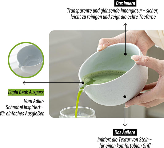 7-teiliges Matcha Tee-Set mit Schale und Besen, 7Stück/Set, Schüssel mit Ausgiesser Grau-lt.