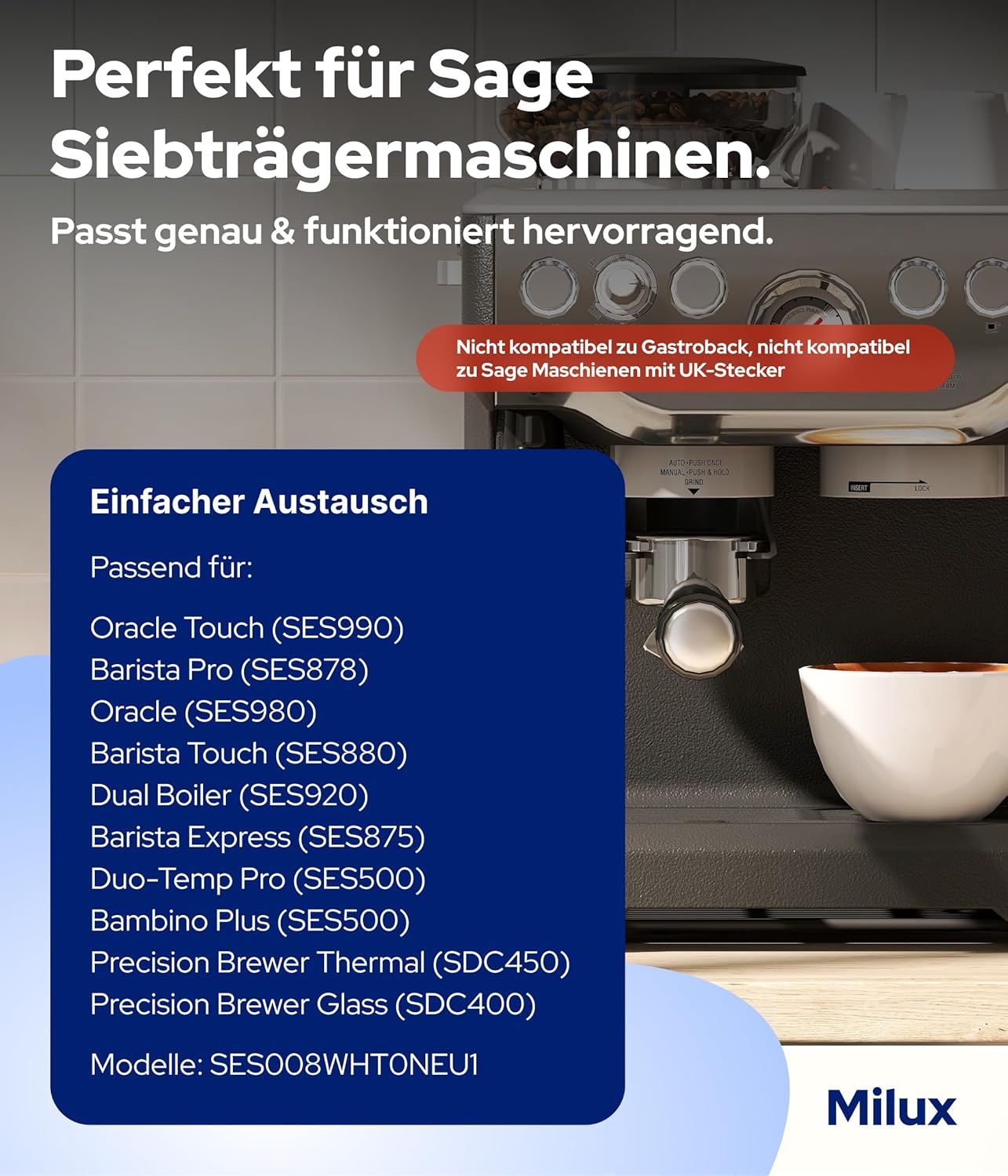 6 Stück Ersatzwasserfilter für Sage Barista Pro/Touch/Express/Oracle Kaffeevollautomaten, 6 Filter für Sage (alle Maschinen)