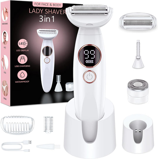 3-in-1 Damenrasierer & Trimmer, wasserdicht, USB-Ladung, Weiss