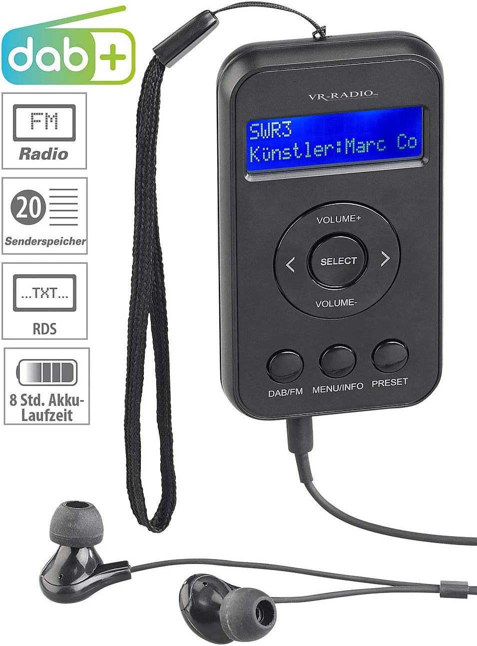 Digitales Mini-Taschenradio mit DAB+/FM und Kopfhörern