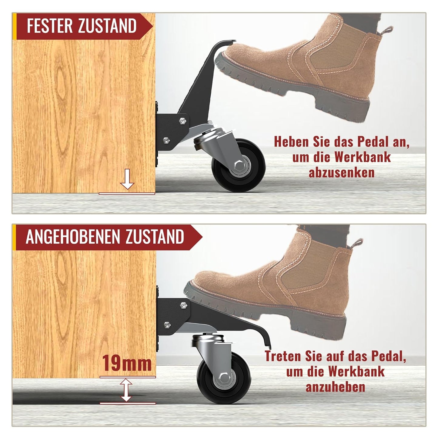 4-teiliges absenkbares Schwerlastrollen-Set