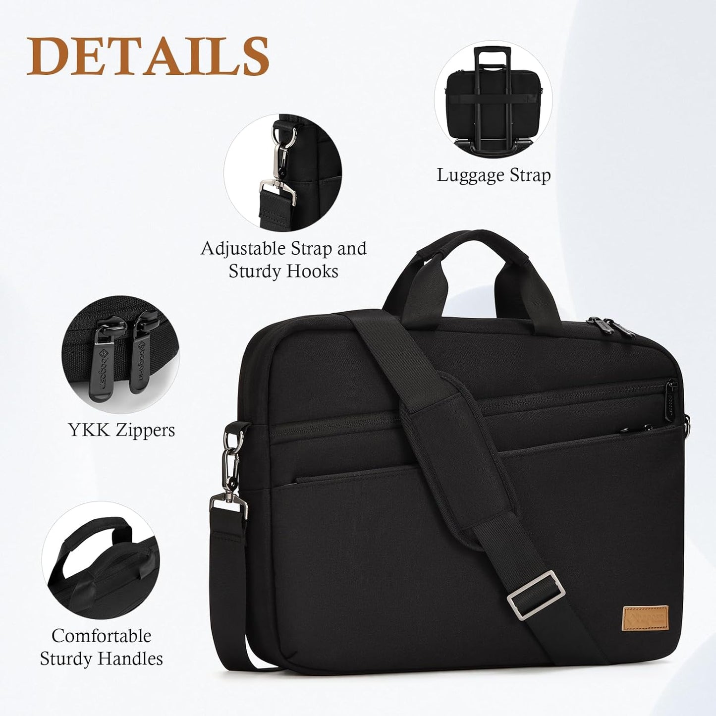 Erweiterbare Laptoptasche bis 16 Zoll, wasserdicht, Schwarz 15-16