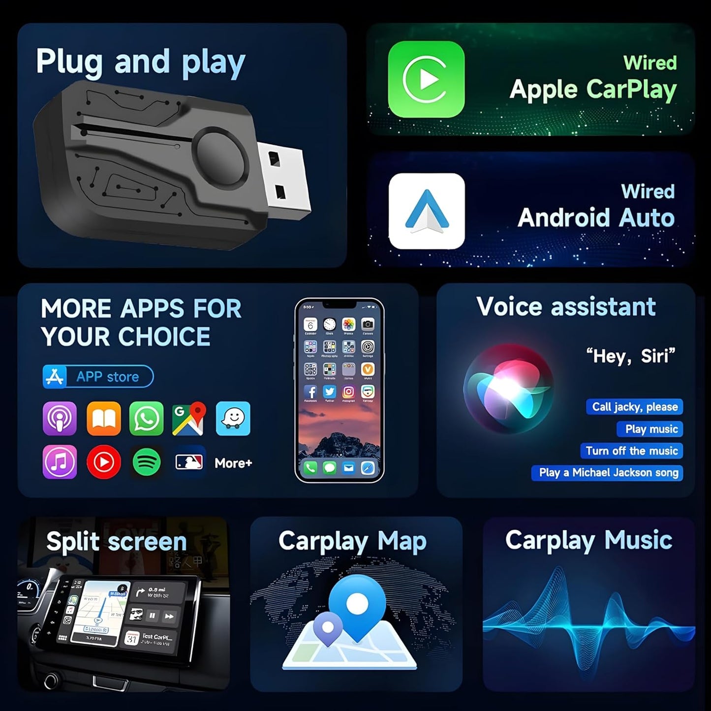 Wireless CarPlay & Android Auto Adapter, 2-in-1 Adapter