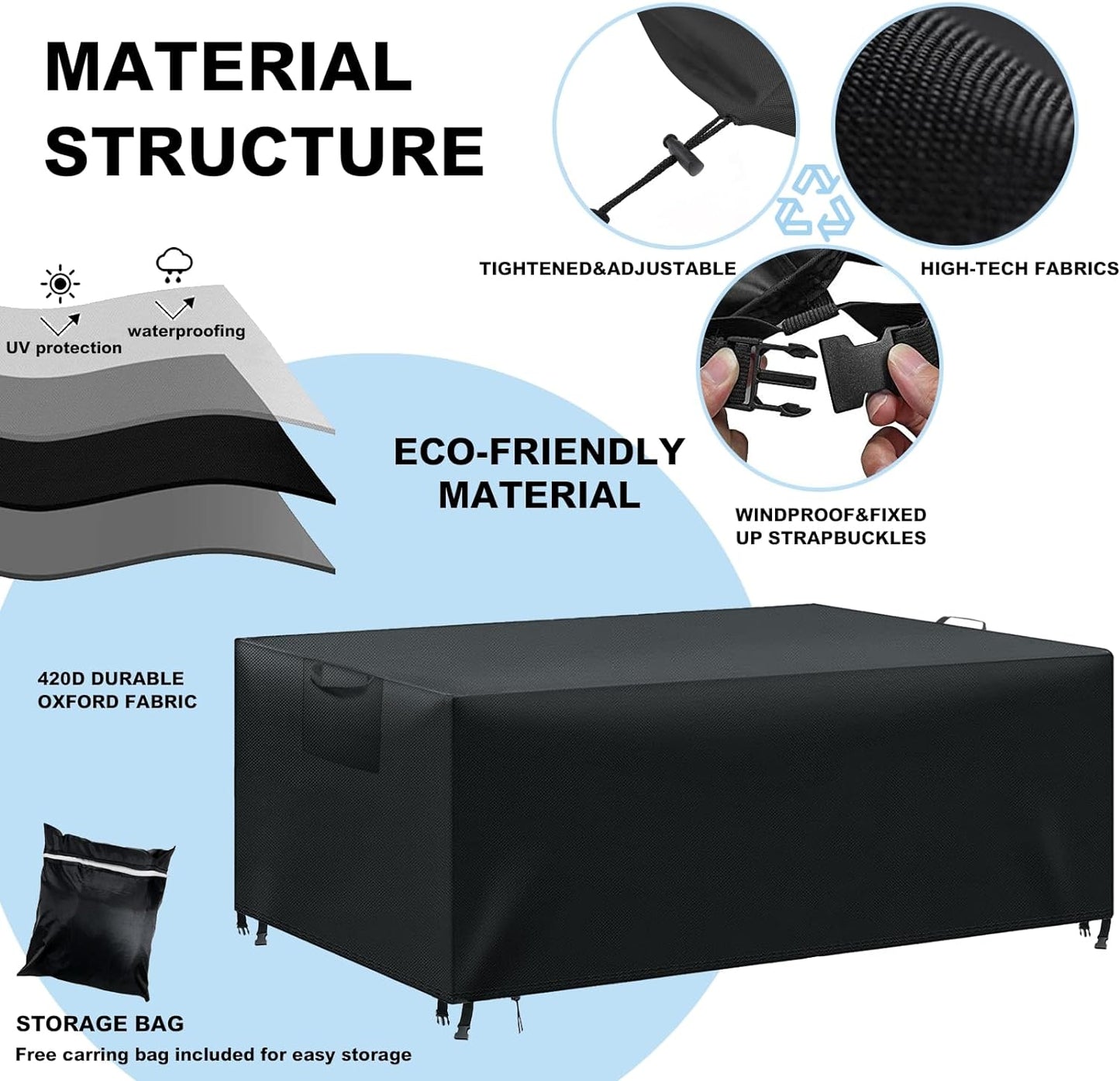 Gartenmöbel-Abdeckplane, Schwarz, 242x162x100cm