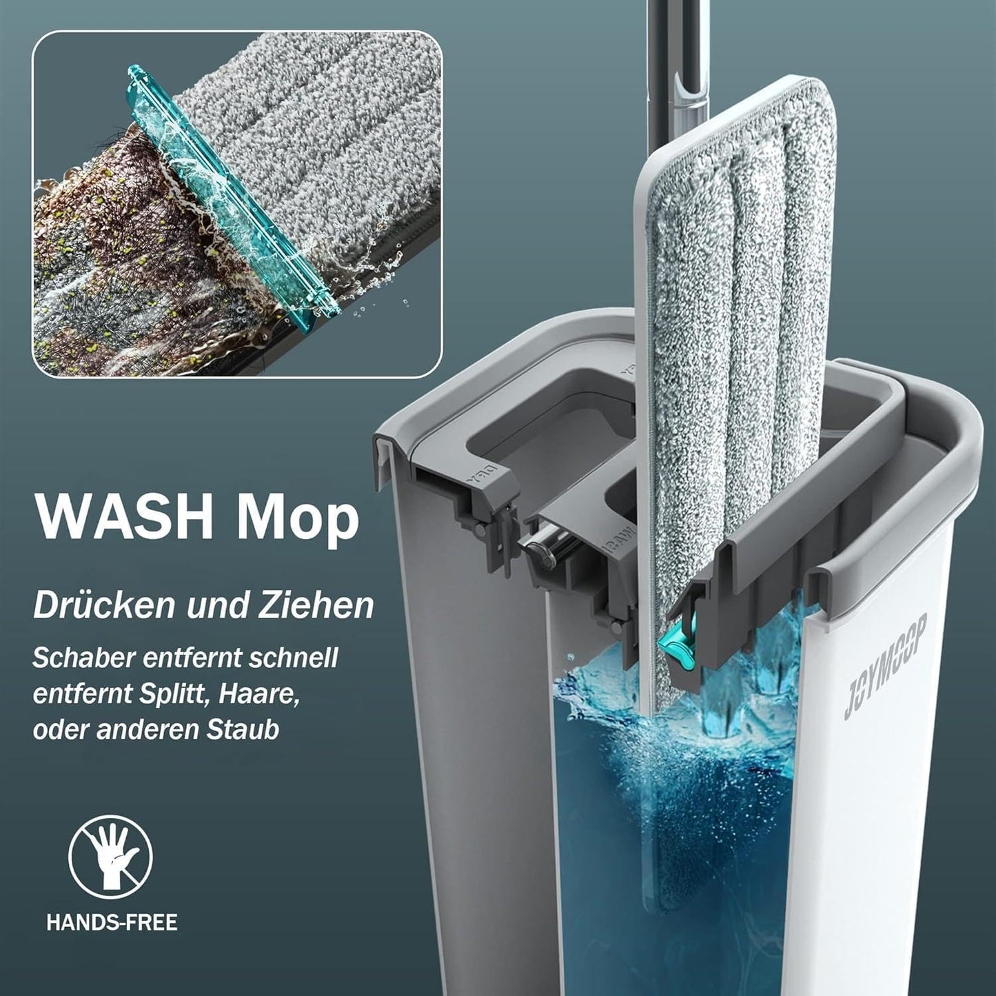 Freihändiger Wischmopp- und Eimer-Set mit Auswringer, Mittlere Eimer #13 + Griff + 3 Pads