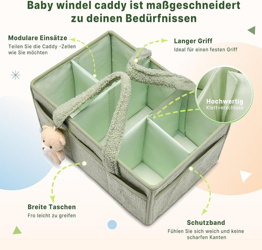Baby-Windel-Caddy Organizer für Wickeltisch, Grün