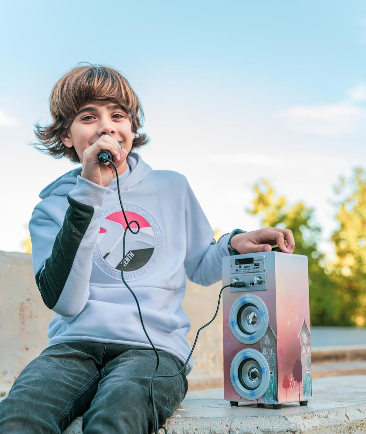Tragbare Karaoke-Maschine mit 2 Mikrofonen
