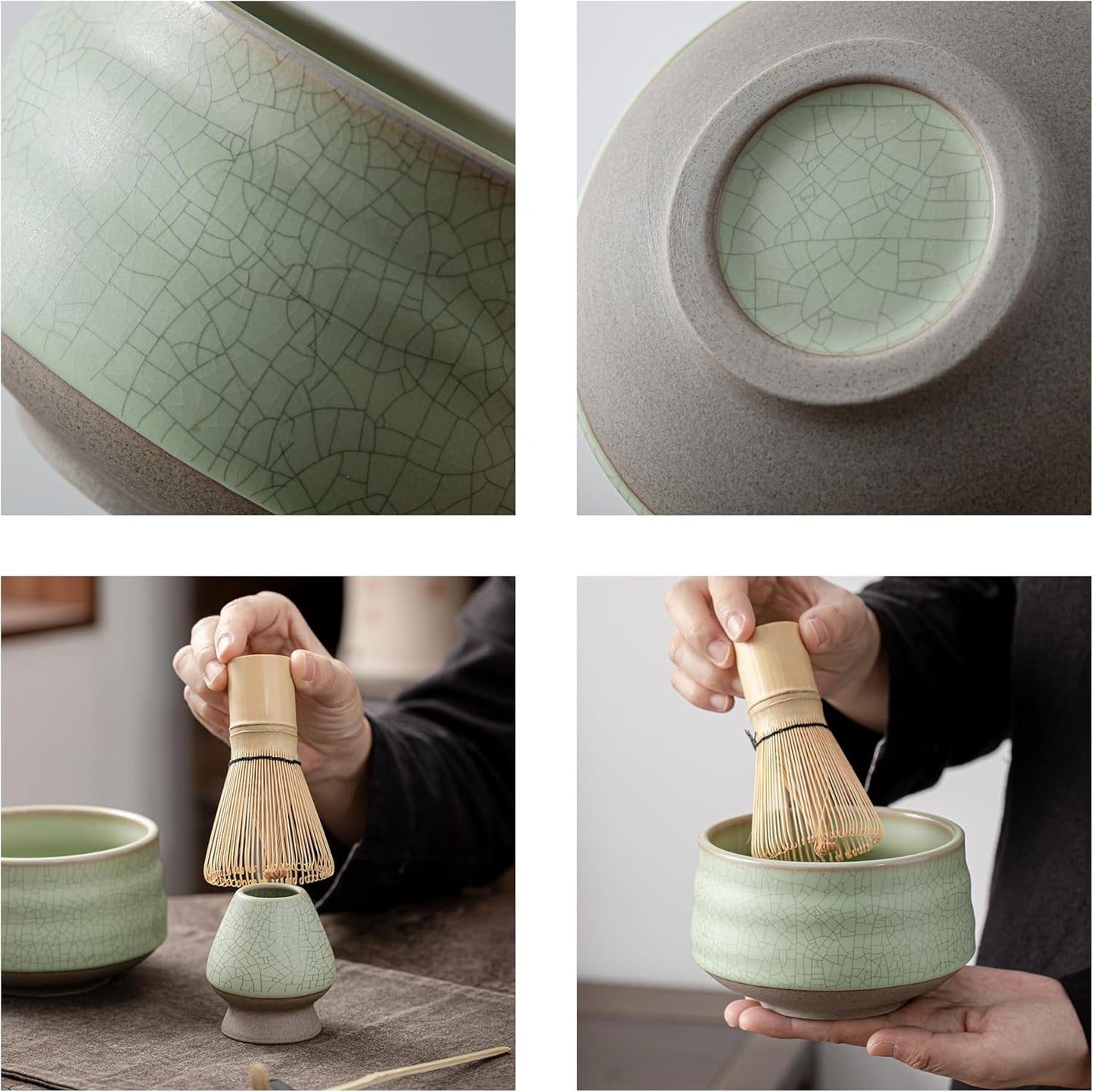 7-teiliges Matcha Tee-Set mit Besen und Zubehör, Ruware-Set|Lt.grün mit Schwarzer Naht