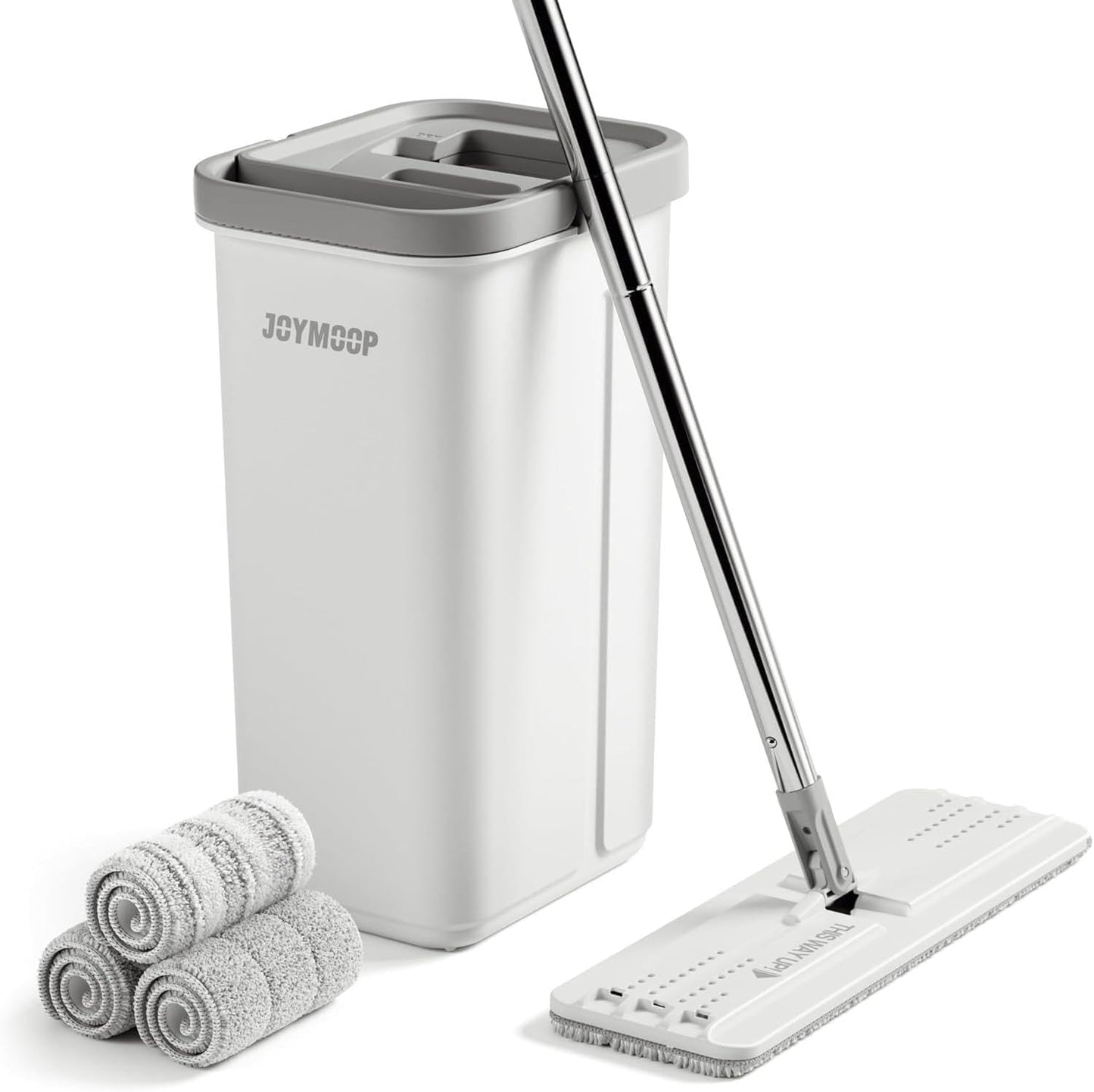 Freihändiger Wischmopp- und Eimer-Set mit Auswringer, Mittlere Eimer #13 + Griff + 3 Pads