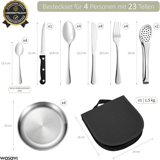 23-teiliges Campinggeschirr- und Besteckset für 4 Personen