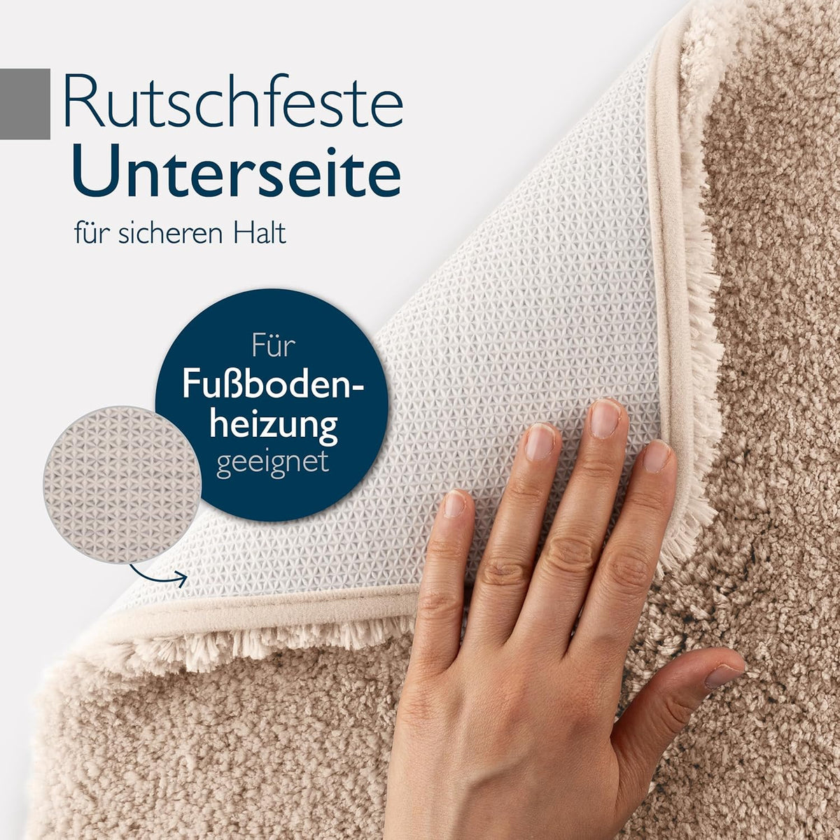 Rutschfeste Badematte, Fussbodenheizung geeignet, 70 x 120 cm, 70 x 120 cm Natur