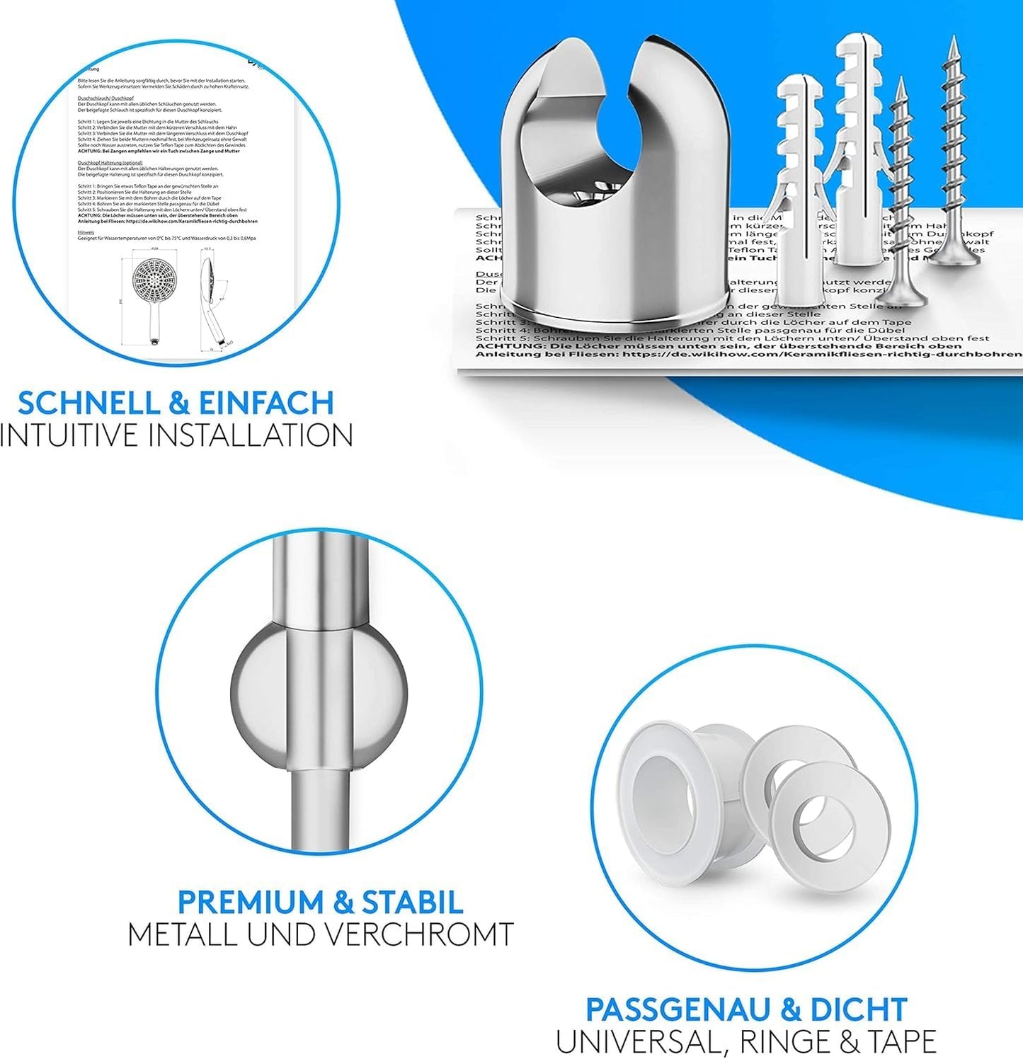 Duschkopf-Set mit Schlauch & Halterung
