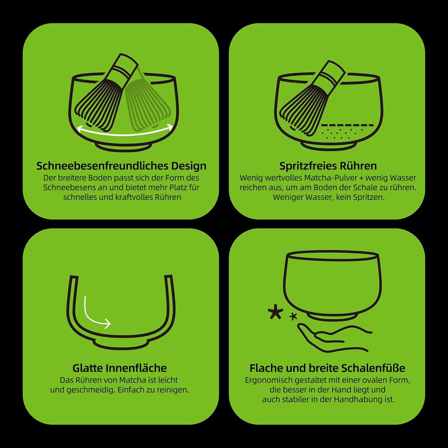 7-teiliges Matcha Tee-Set mit Besen und Zubehör, Ruware-Set|Lt.grün mit Schwarzer Naht