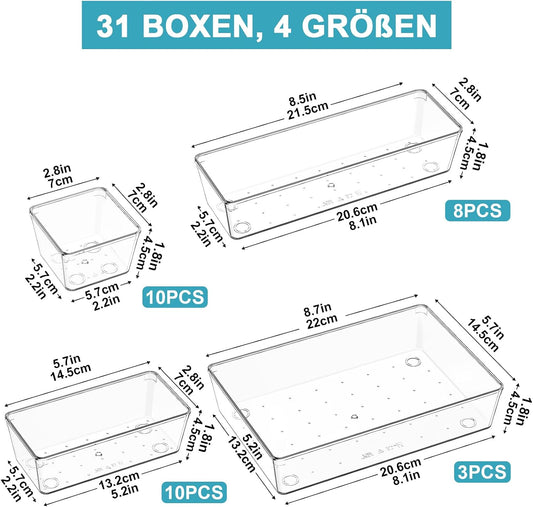 Schubladen-Organizer Set, Transparent 31 Pack