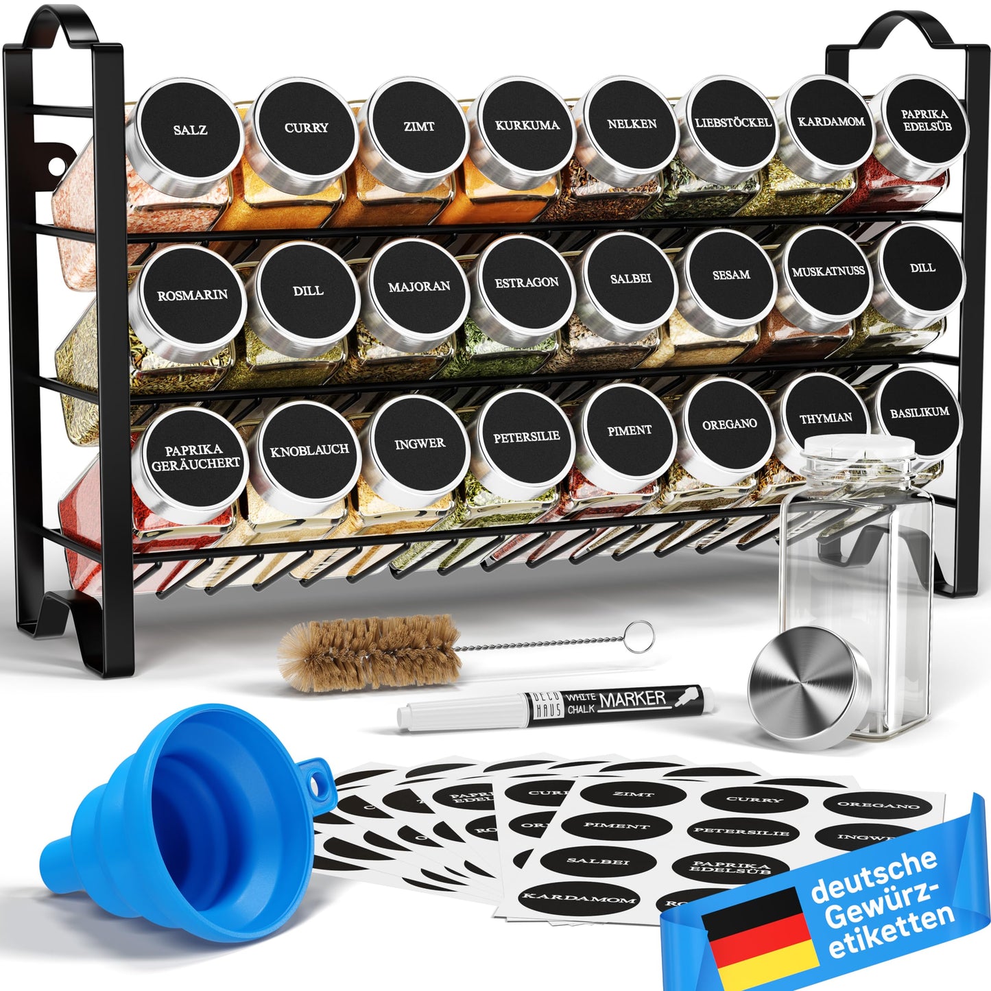 Gewürzregal mit Gewürzgläsern