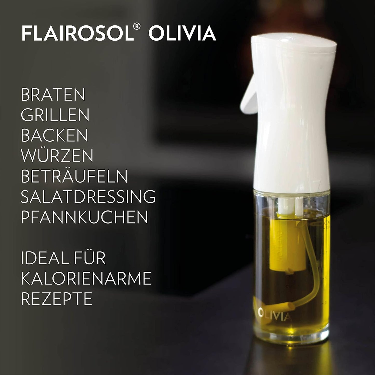 Ölsprüher Olivia mit Portionskontrolle, Weisses Logo