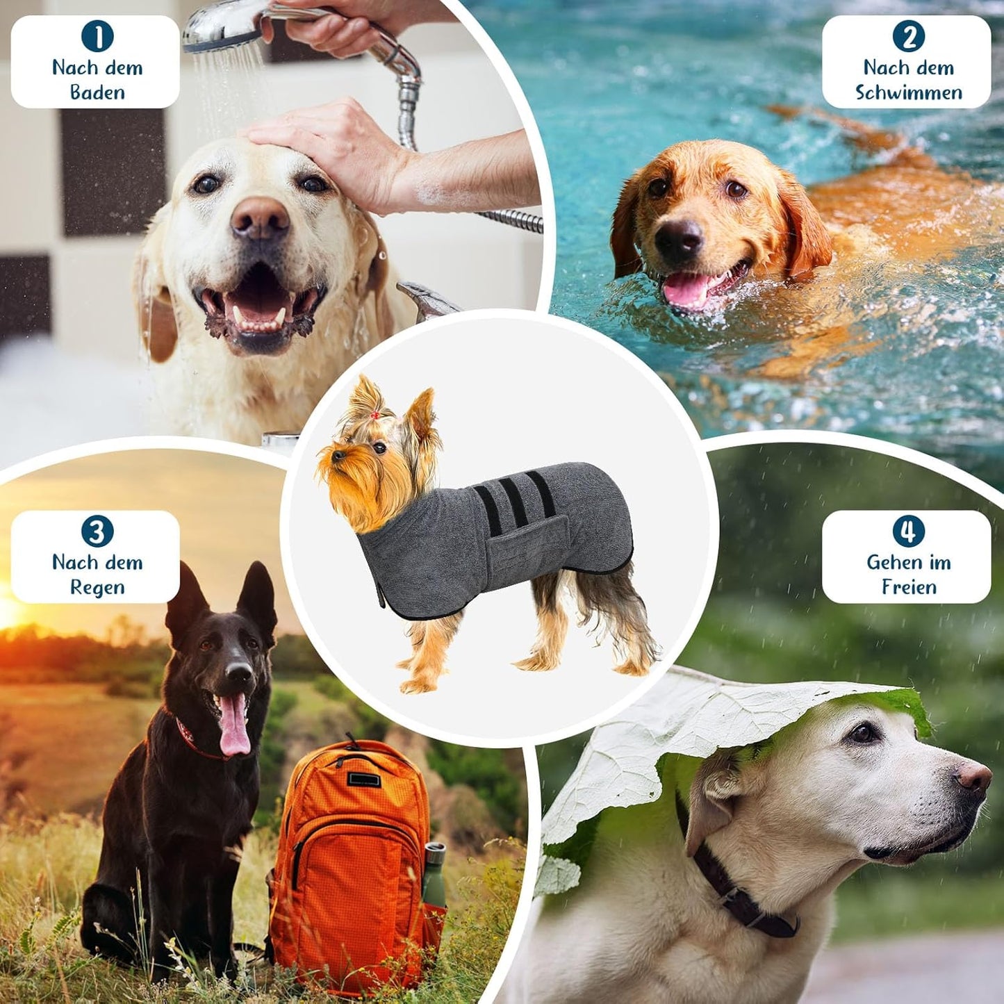 Saugfähiger und schnell trocknender Hundebademantel, Grau, XXL