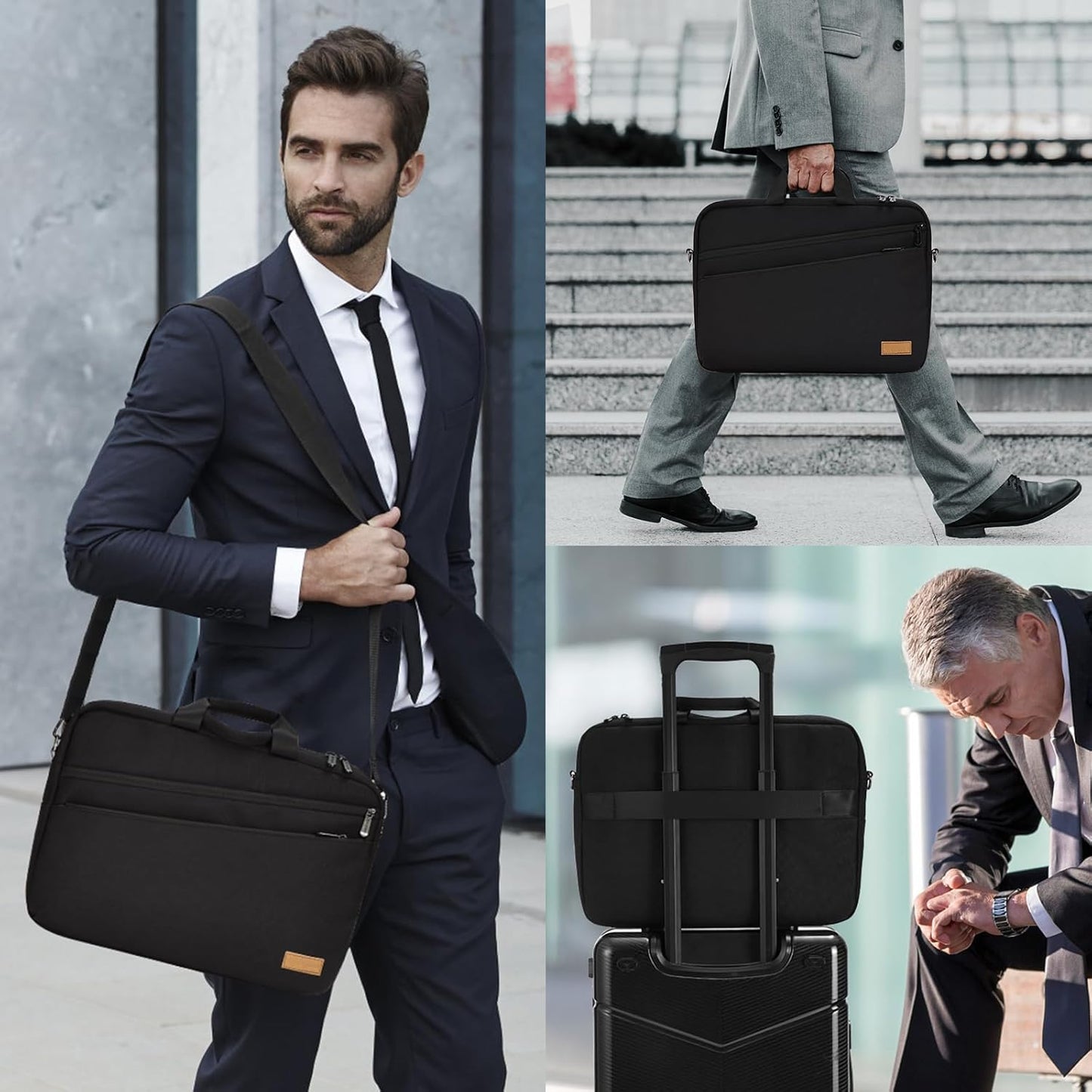 Erweiterbare Laptoptasche bis 16 Zoll, wasserdicht, Schwarz 15-16