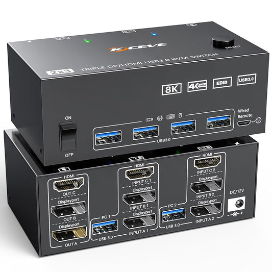 KVM Switch für 2 PCs und 3 Monitore 4K/8K