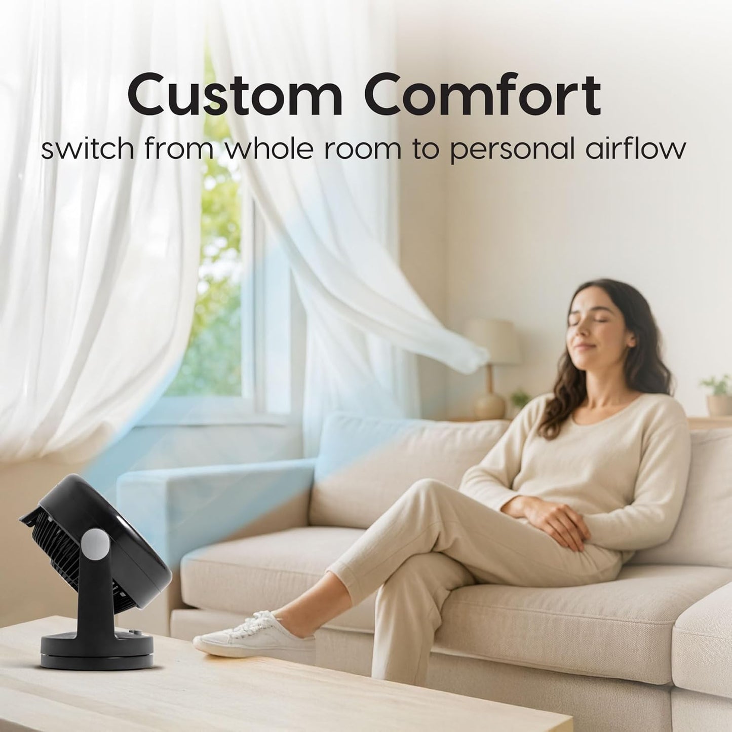 Woozoo PCF-HM23 oszillierender Tischventilator mit 3 Geschwindigkeiten, Schwarz, Hohe Leistung/Oszillierend