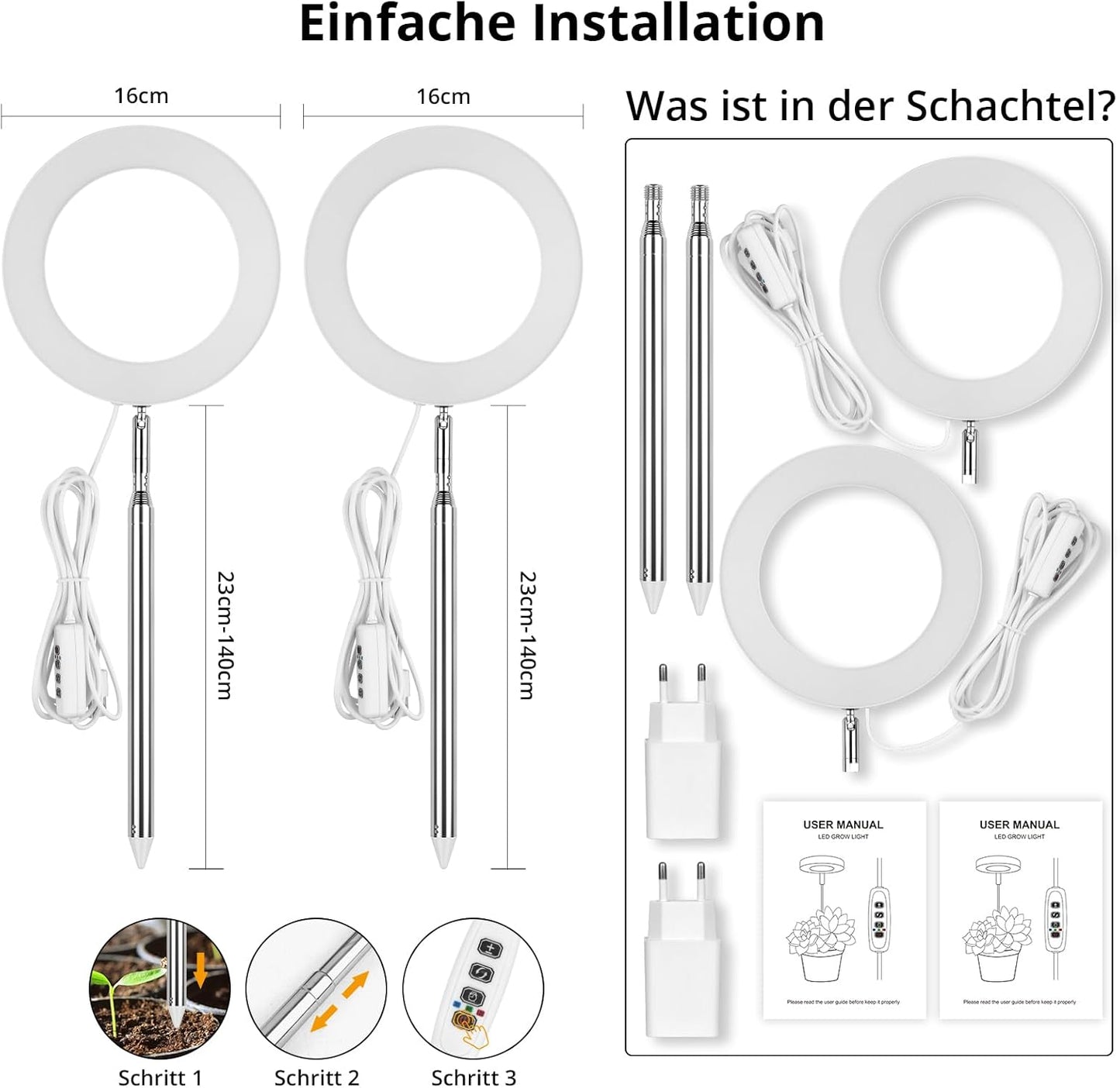 2er-Set LED-Vollspektrum-Pflanzenlampe, Große Halo Pflanzenlampe 2 Packung
