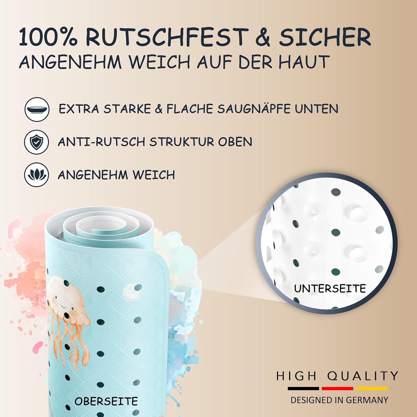 Antirutsch-Badewannenmatte Rochen Unterwasserwelt, 100 x 40 cm (Rechteckig) Rochen Unterwasserwelt Grün