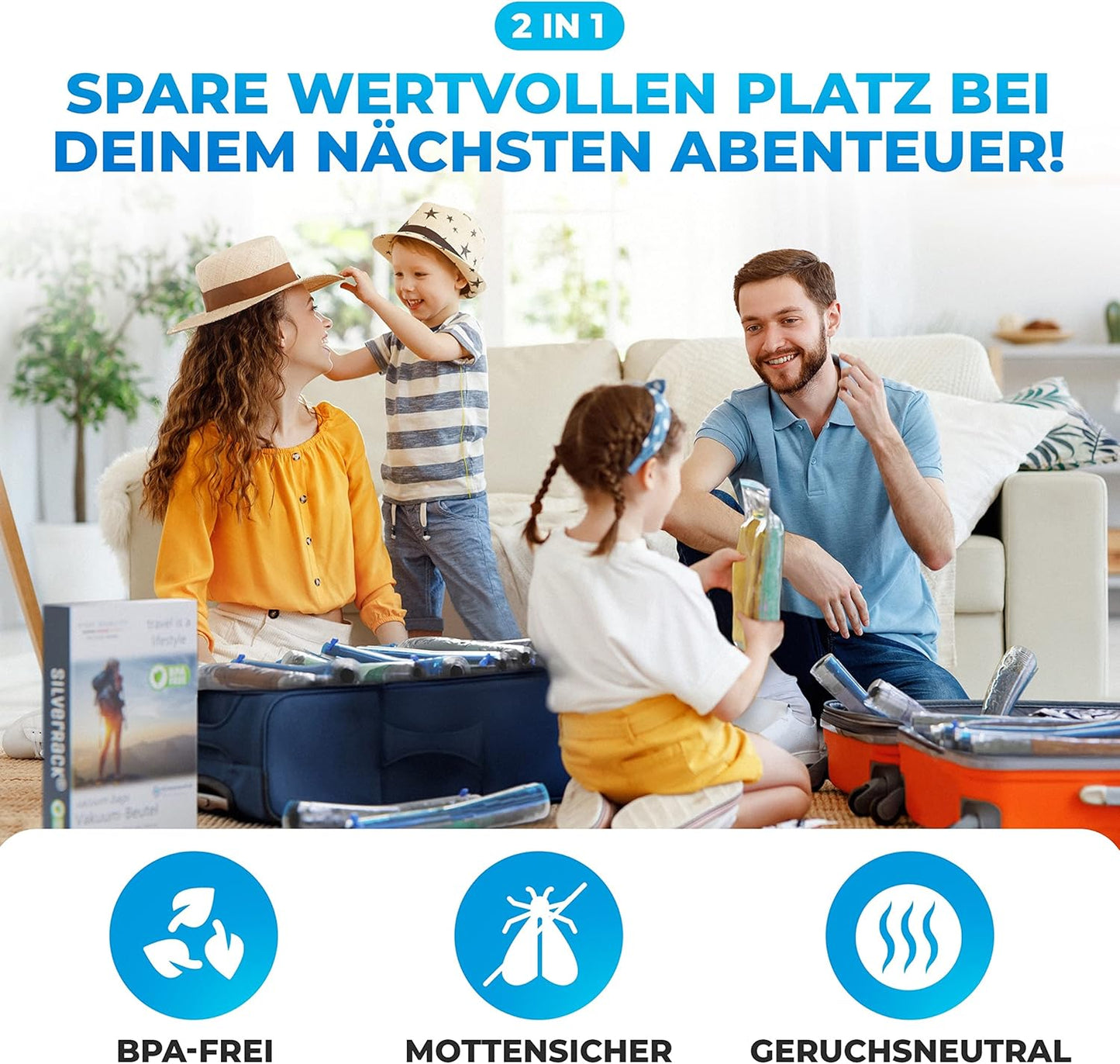 Vakuumbeutel-Set für Reisen (12 Stück) in 3 Grössen, 4x Medium + 4x Large + 4x XL (zum Rollen)