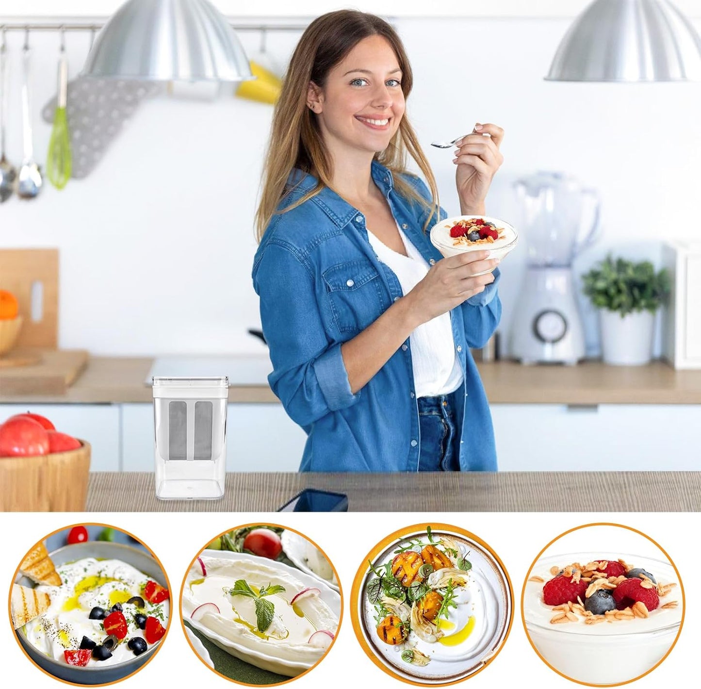 Frischkäse- und Joghurtbereiter mit Sieb