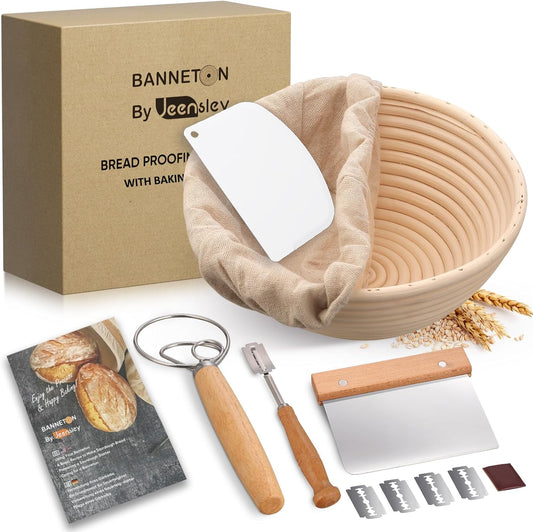 Sauerteig Starterset mit Gärkörbchen und Brotbackwerkzeugen