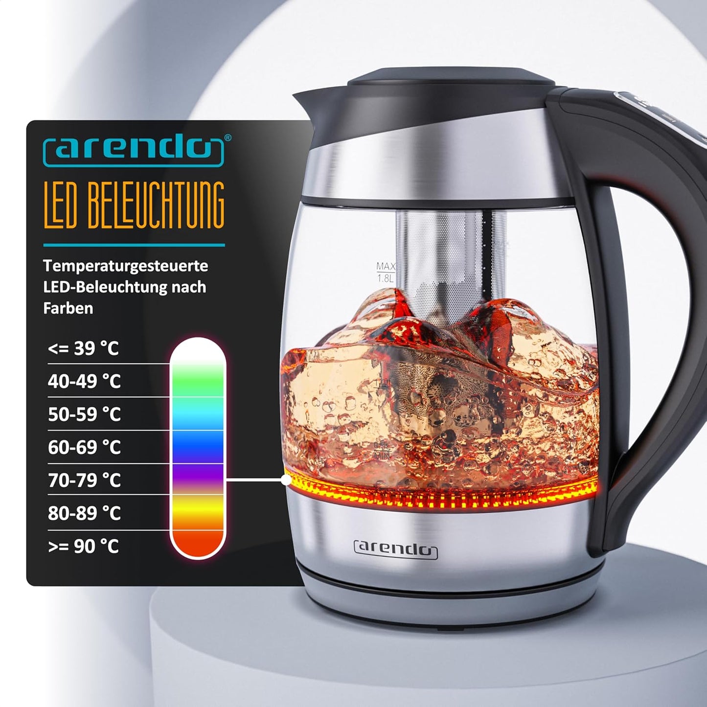 Wasserkocher Prime Tea Typ 2 mit Temperatureinstellung, LED Beleuchtung & Teesieb